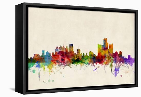 Detroit Michigan Skyline-Michael Tompsett-Framed Stretched Canvas