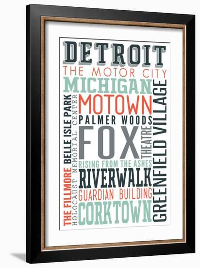 Detroit, Michigan - Typography-Lantern Press-Framed Art Print