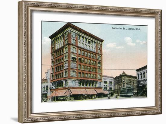 Detroit, Michigan - View of Peninsular Square-Lantern Press-Framed Art Print