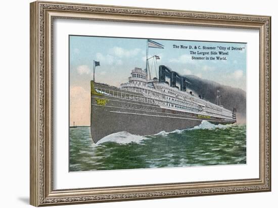 Detroit, Michigan - View of the Steamer "City of Detroit," Largest Side Wheel Steamer in the World-Lantern Press-Framed Art Print