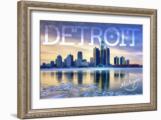 Detroit, Michigan - Wintertime-Lantern Press-Framed Art Print