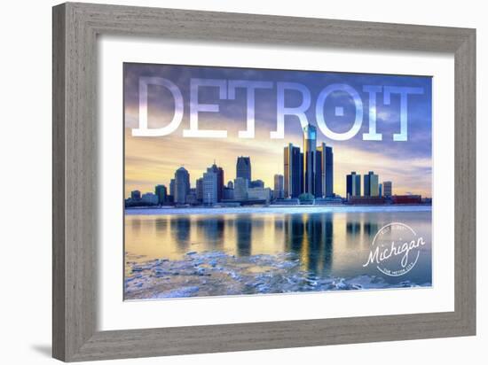 Detroit, Michigan - Wintertime-Lantern Press-Framed Art Print