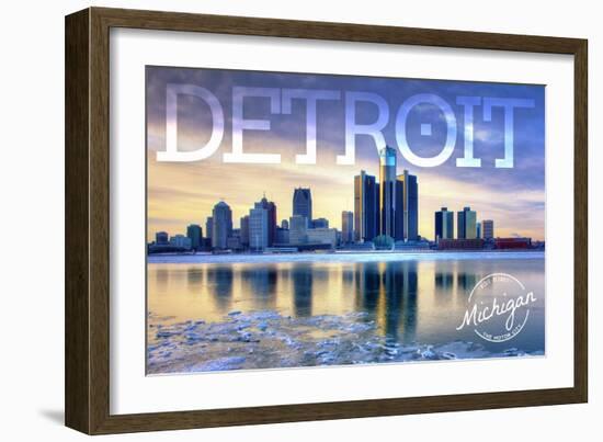 Detroit, Michigan - Wintertime-Lantern Press-Framed Art Print