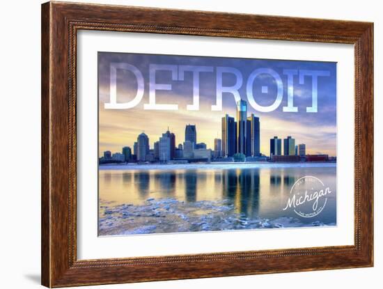 Detroit, Michigan - Wintertime-Lantern Press-Framed Art Print