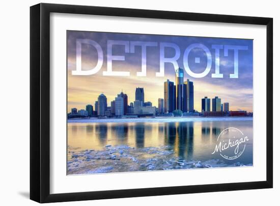Detroit, Michigan - Wintertime-Lantern Press-Framed Art Print