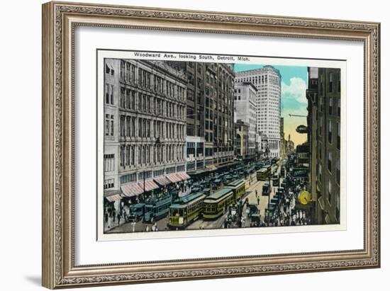 Detroit, Michigan - Woodward Avenue South Scene-Lantern Press-Framed Art Print