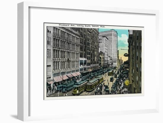 Detroit, Michigan - Woodward Avenue South Scene-Lantern Press-Framed Art Print