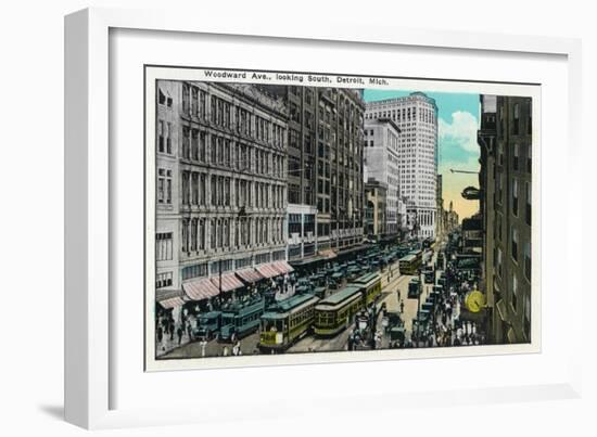 Detroit, Michigan - Woodward Avenue South Scene-Lantern Press-Framed Art Print