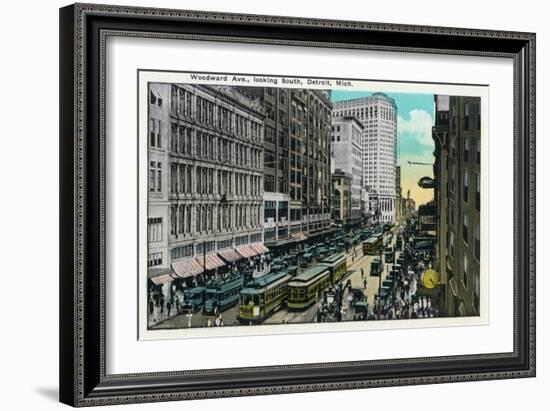 Detroit, Michigan - Woodward Avenue South Scene-Lantern Press-Framed Art Print