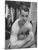 Detroit Red Wings Player Gordie Howe Sitting in the Dressing Room-null-Mounted Premium Photographic Print