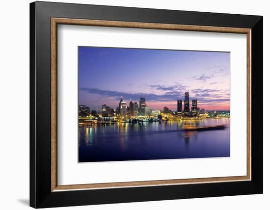 Detroit skyline at dawn, Wayne County, Michigan, USA-null-Framed Photographic Print