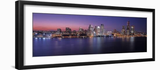 Detroit skyline at dusk, Wayne County, Michigan, USA-null-Framed Photographic Print