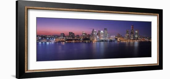 Detroit skyline at dusk, Wayne County, Michigan, USA-null-Framed Photographic Print