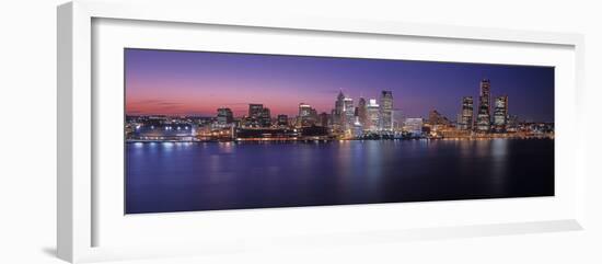 Detroit skyline at dusk, Wayne County, Michigan, USA-null-Framed Photographic Print