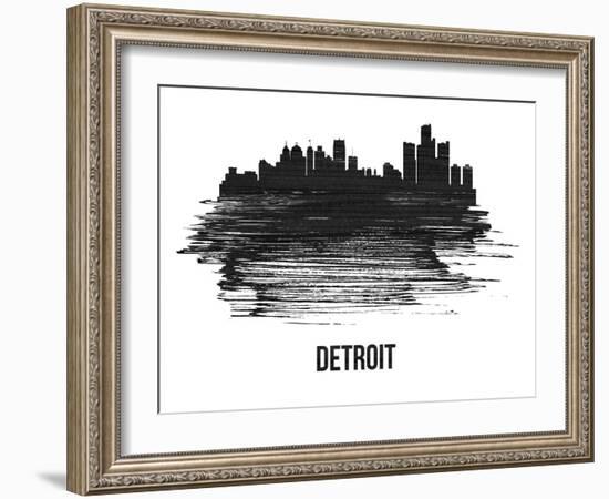 Detroit Skyline Brush Stroke - Black II-NaxArt-Framed Art Print