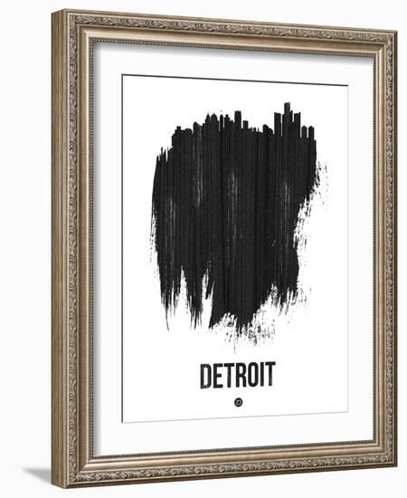 Detroit Skyline Brush Stroke - Black-NaxArt-Framed Art Print