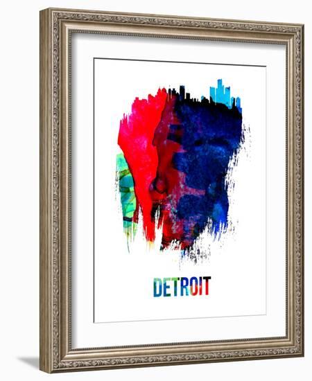 Detroit Skyline Brush Stroke - Watercolor-NaxArt-Framed Art Print