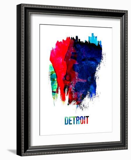 Detroit Skyline Brush Stroke - Watercolor-NaxArt-Framed Art Print