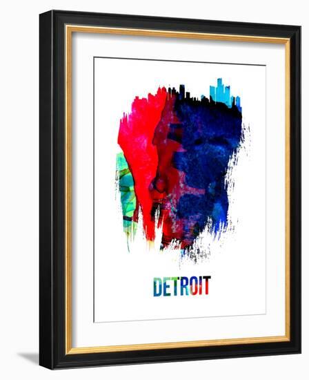 Detroit Skyline Brush Stroke - Watercolor-NaxArt-Framed Art Print