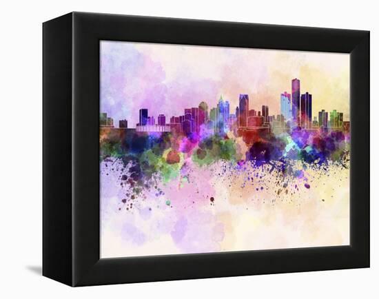 Detroit Skyline in Watercolor Background-paulrommer-Framed Stretched Canvas