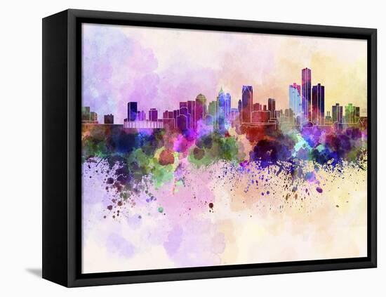 Detroit Skyline in Watercolor Background-paulrommer-Framed Stretched Canvas