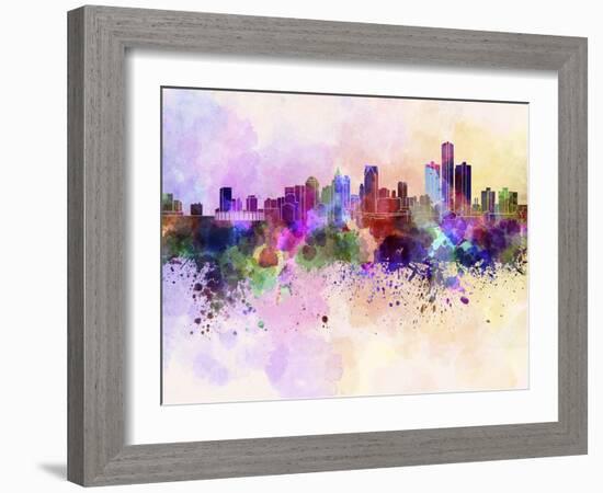 Detroit Skyline in Watercolor Background-paulrommer-Framed Art Print