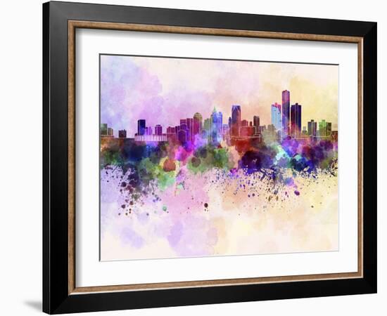 Detroit Skyline in Watercolor Background-paulrommer-Framed Art Print