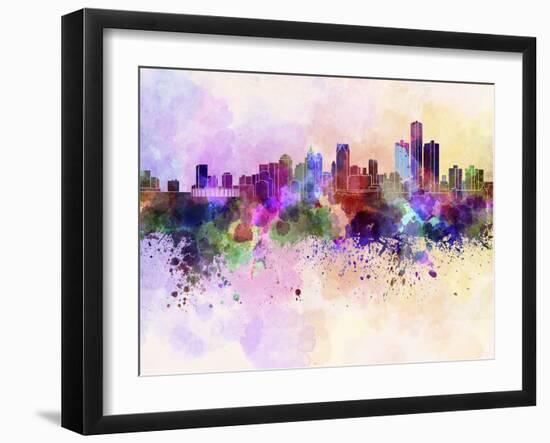 Detroit Skyline in Watercolor Background-paulrommer-Framed Art Print