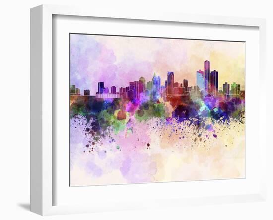 Detroit Skyline in Watercolor Background-paulrommer-Framed Art Print