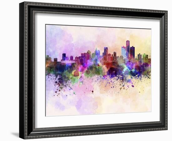 Detroit Skyline in Watercolor Background-paulrommer-Framed Art Print