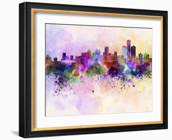 Detroit Skyline in Watercolor Background-paulrommer-Framed Art Print