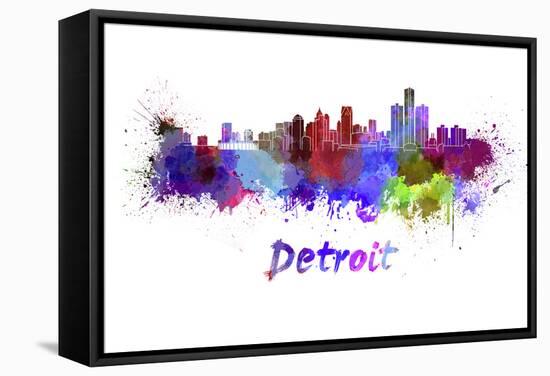 Detroit Skyline in Watercolor-paulrommer-Framed Stretched Canvas