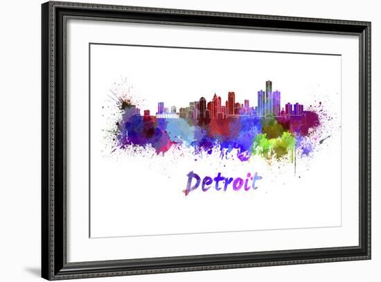 Detroit Skyline in Watercolor-paulrommer-Framed Art Print