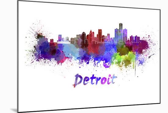 Detroit Skyline in Watercolor-paulrommer-Mounted Art Print