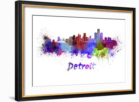 Detroit Skyline in Watercolor-paulrommer-Framed Art Print