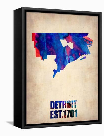 Detroit Watercolor Map-NaxArt-Framed Stretched Canvas