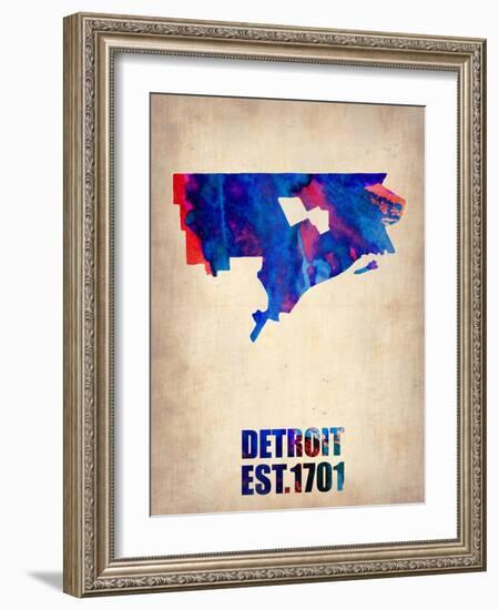 Detroit Watercolor Map-NaxArt-Framed Art Print