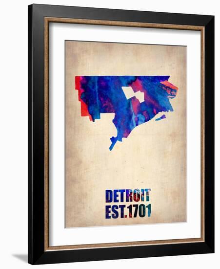 Detroit Watercolor Map-NaxArt-Framed Art Print