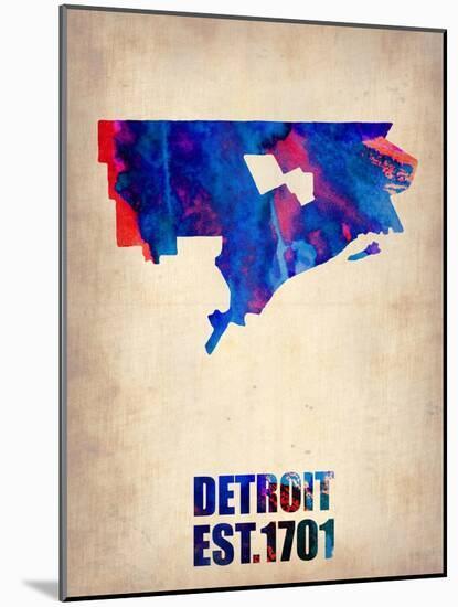 Detroit Watercolor Map-NaxArt-Mounted Art Print
