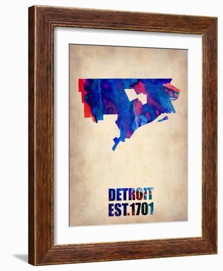 Detroit Watercolor Map-NaxArt-Framed Art Print