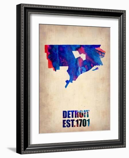 Detroit Watercolor Map-NaxArt-Framed Art Print