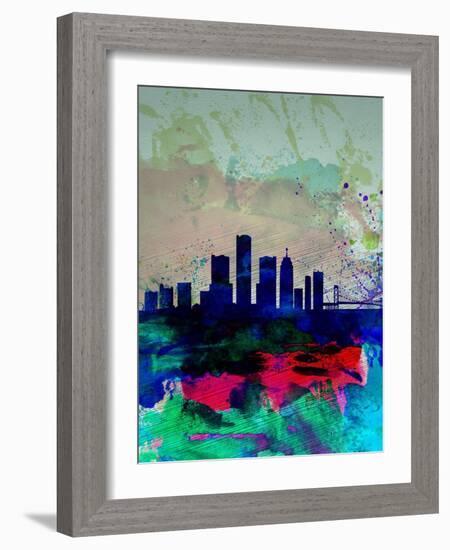 Detroit Watercolor Skyline-NaxArt-Framed Art Print