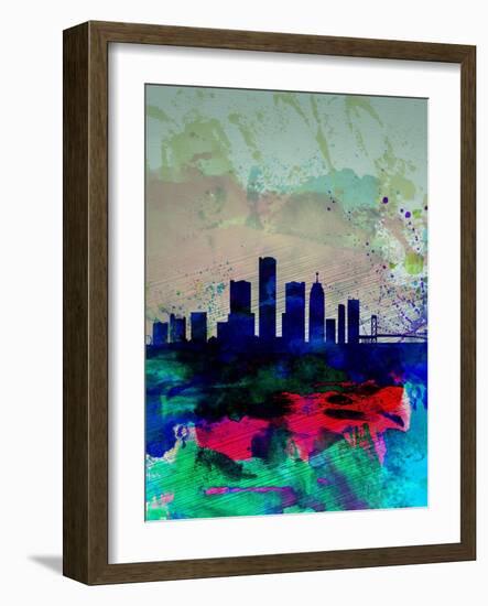 Detroit Watercolor Skyline-NaxArt-Framed Art Print