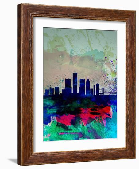 Detroit Watercolor Skyline-NaxArt-Framed Art Print