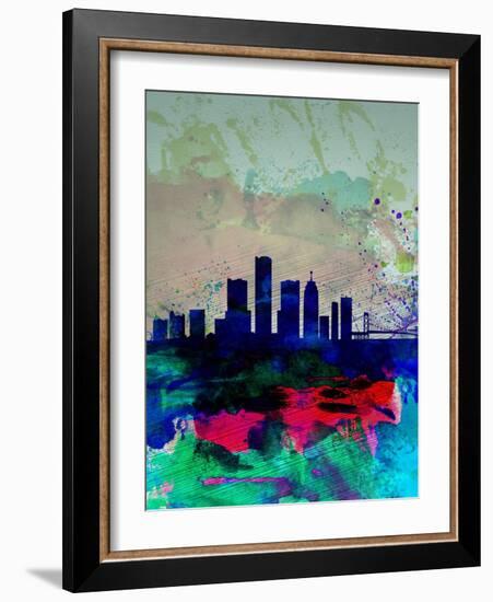 Detroit Watercolor Skyline-NaxArt-Framed Art Print