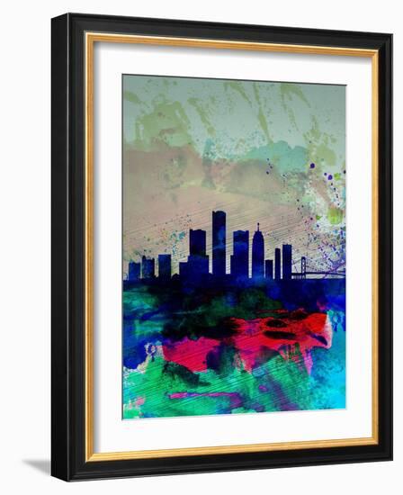 Detroit Watercolor Skyline-NaxArt-Framed Art Print