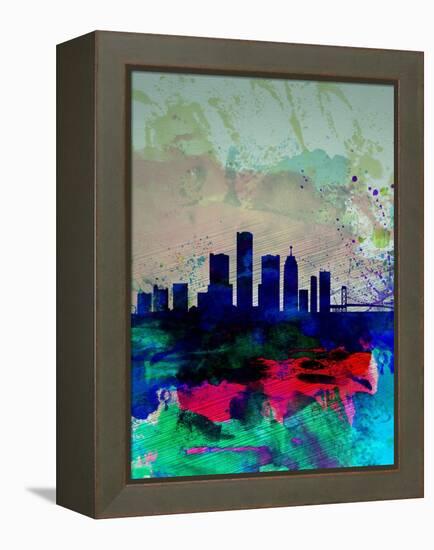 Detroit Watercolor Skyline-NaxArt-Framed Stretched Canvas