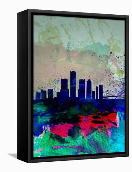 Detroit Watercolor Skyline-NaxArt-Framed Stretched Canvas