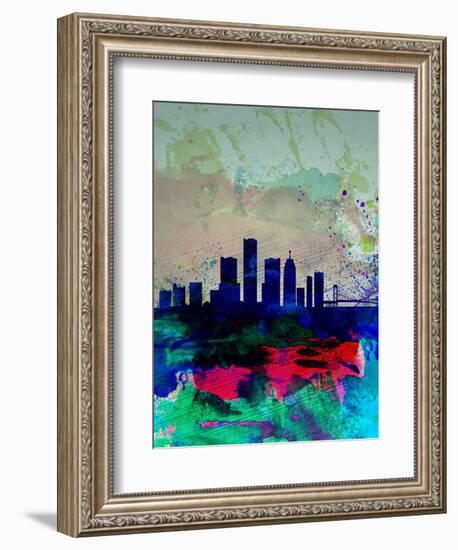 Detroit Watercolor Skyline-NaxArt-Framed Art Print