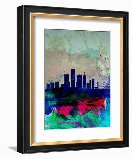 Detroit Watercolor Skyline-NaxArt-Framed Art Print